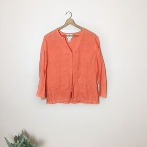 [Talbots] Orange Linen Button Down Lagenlook Top